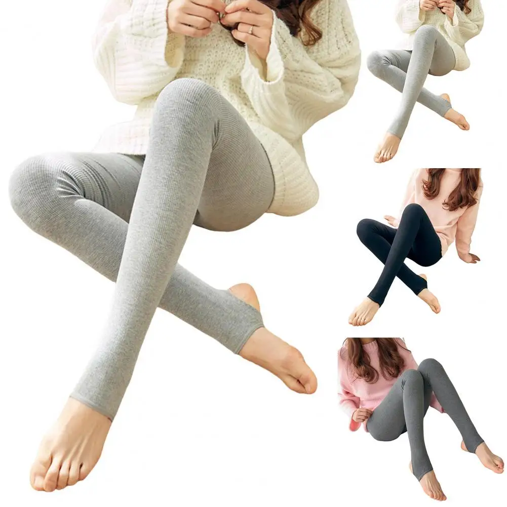 ﻿ Winter Simple Vertical Stripes Fleece Thickened Warm Pantyhose Fashion Versatile Wide Stripe Tights Thickened Yoga Casual Wear