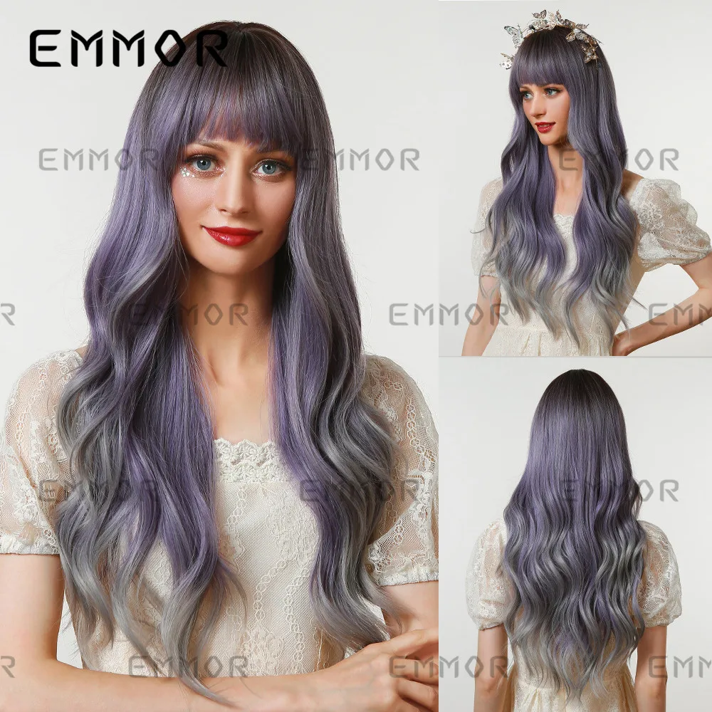 Women Cosplay Full Wig, Anime Style Big Wavy Wig with Bangs, Christmas Halloween Party Festival Hairpiece