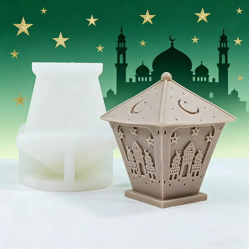Relief Islam Castle Lantern Shaped Candle Silicone Mold Ramadan Lantern Candle Mold DIY Handmade Aromatherapy Gypsum Mould