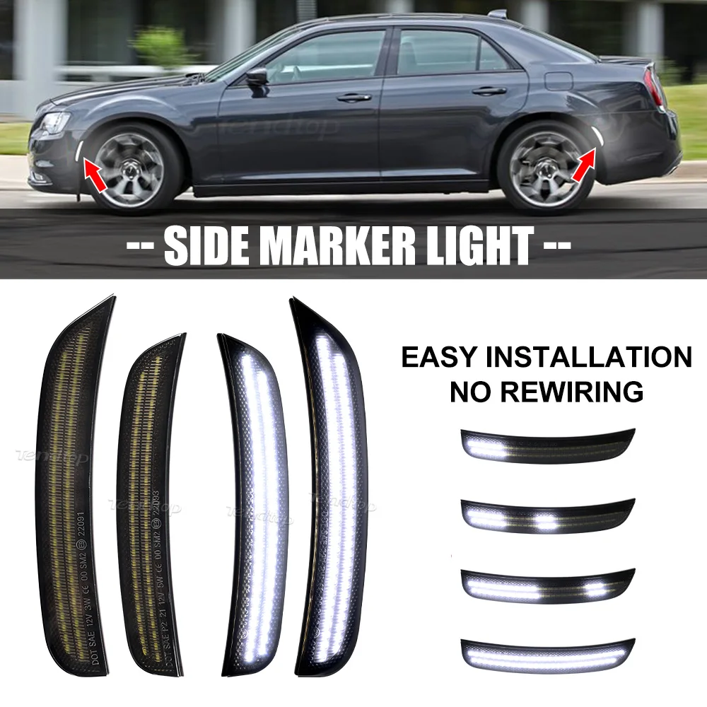 

4pcs Dynamic Scan White For 2015-2023 Chrysler 300 LED Lights Rear Bumper Side Marker Light Front Fender Marker Light