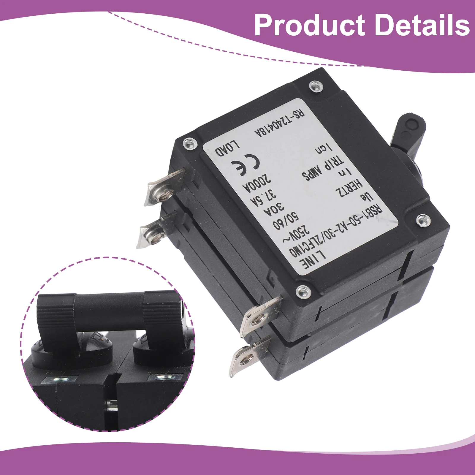 RSB1-50-2P Hydraulic Electromagnetic Circuit Breaker 50A Dual Pole for UPS Power Supply and Industrial Automation Equipment
