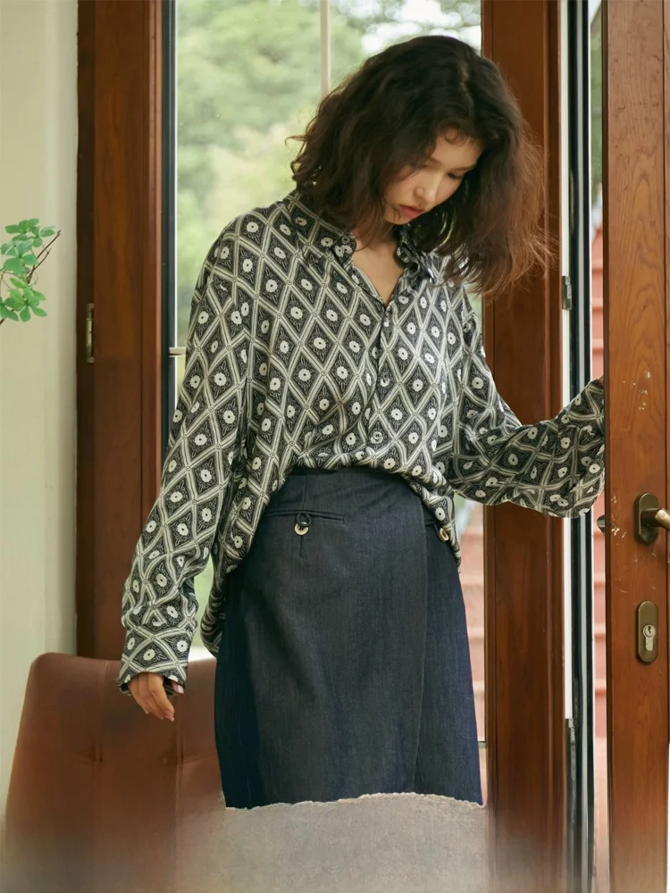 

Женская свободная блузка с цветочным принтом, длинными рукавами, средней длины, во французском стиле, модная, для весеннего сезона, повседневная, из полиэфирного волокна