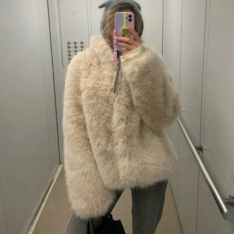 Tuularose Fashion Fluffy Faux Fur Coat For Women Winter Elegant Loose Jacket Female Luxury Thick Lady High Street Outerwear 2025
