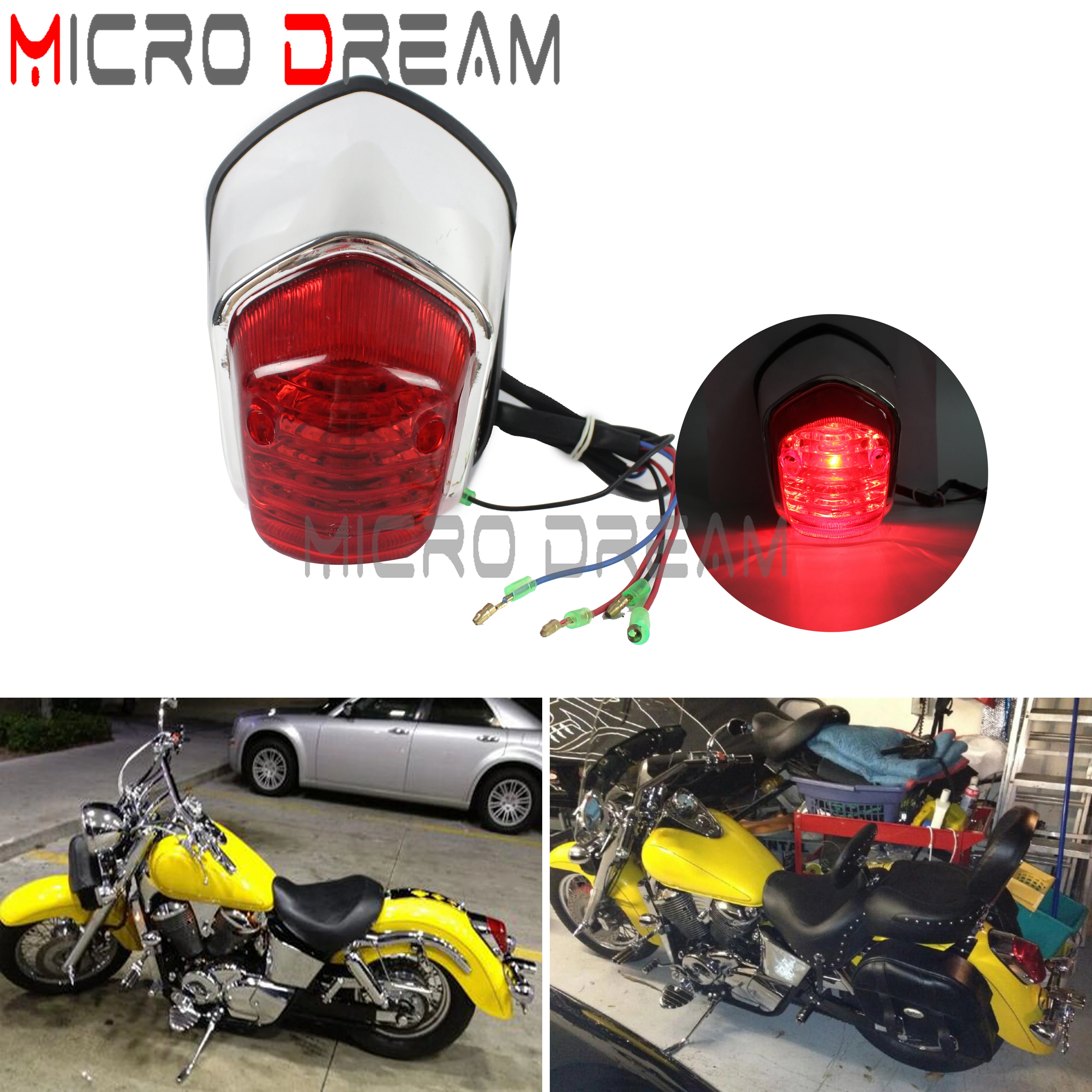 12V Red Lens Rear Taillight Running Brake Light For Kawasaki Vulcan 650 900 Honda Shadow Sabre GL VT 1100 1200 400 500 700 750