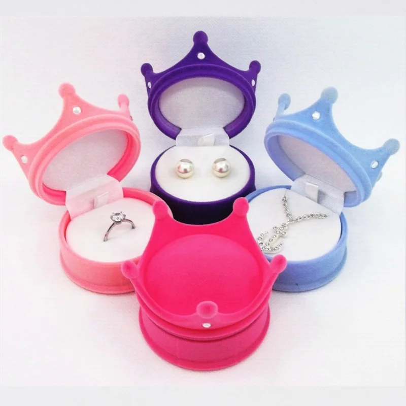 Velvet Ring Box Crown Shape Jewelry Storage Case Jewelry Display Ring Organizer Box for Wedding Engagement