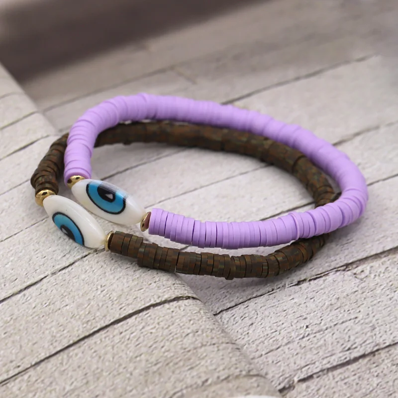 Women Bracelet Boho Jewelry Multicolor Polymer Clay Shell Eye Charms Bracelets Summer Fashion Gifts for Female Girls