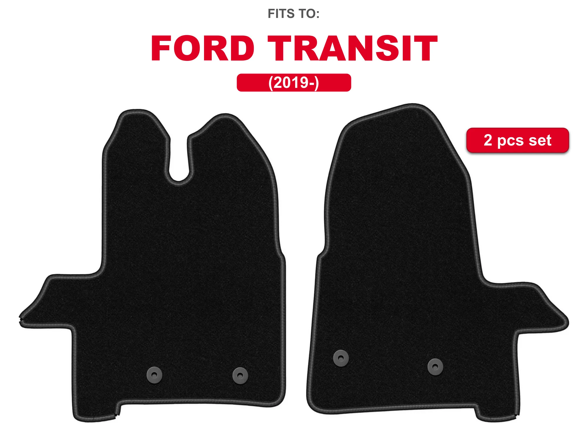 Auto-velourmatten voor: Ford Transit 2019-zwarte bestelwagens, set automatten voor inbouw
