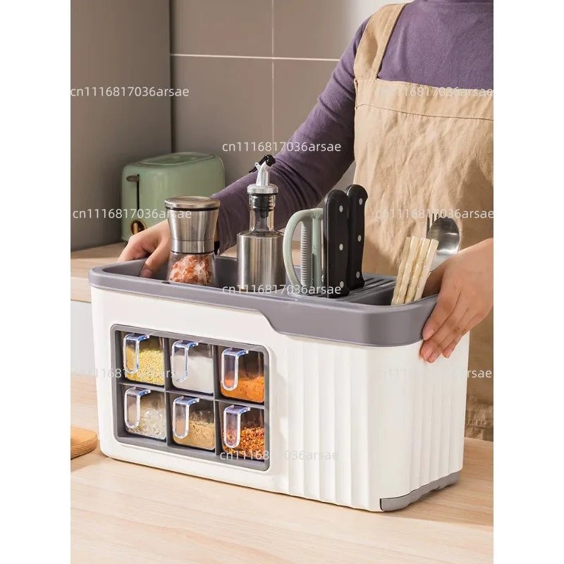 Seasoning Racks With 6 Compartment Kitchen Sugar Storage Racks Adhesive Wall Mounted Condiment Jar Set For Home Kitchen