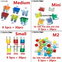 30pcs 5A10A15A20A25A30A x 5pcs M2/Mini/Small/Medium Car Fuses Set Mixed Mini Standard Blade Fuse for Auto Truck Automotive Boat