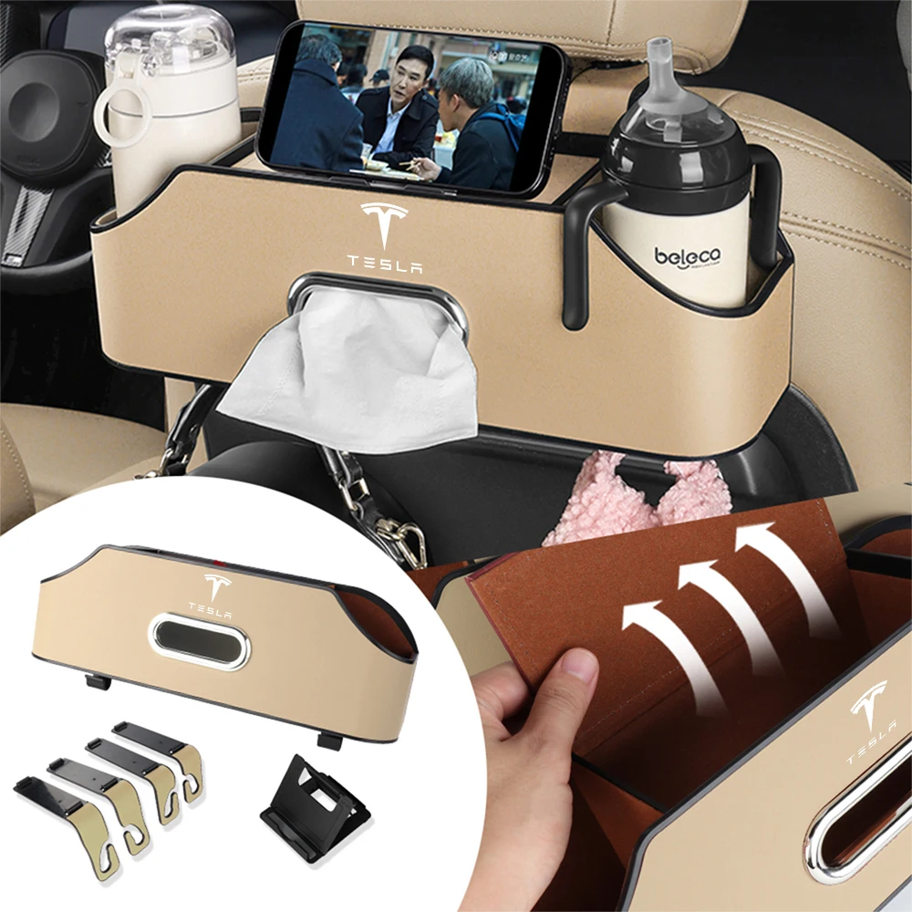 

Car Seat Back Storage Bag Water Cup Holder Tissue Box Organizer For Tesla Model 3 Y S X Roadster Juguete SpaceX Cybertruck