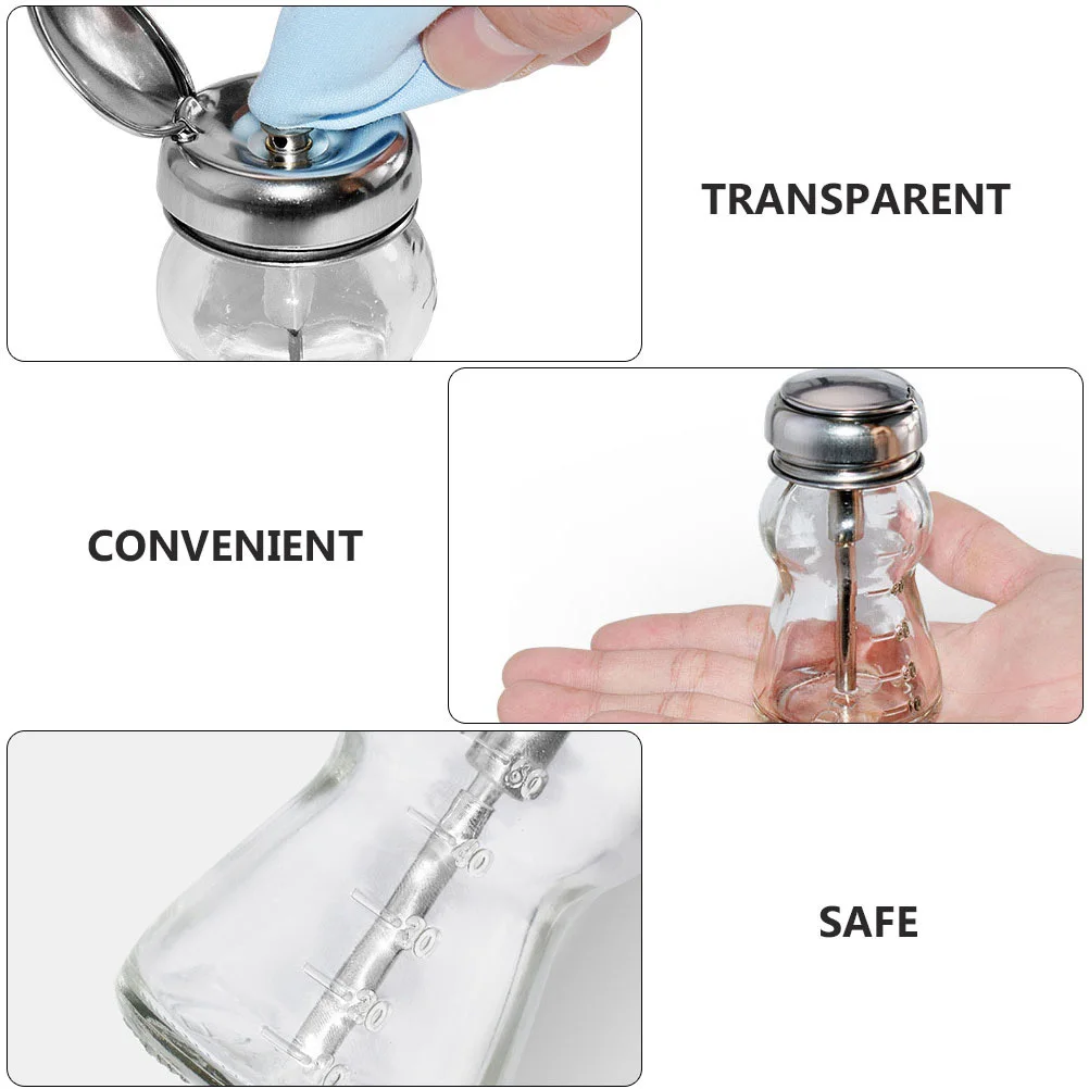 2 قطعة زجاجة مزيل طلاء الأظافر زجاجة مضخة زجاجية شفافة قابلة لإعادة الملء حاوية ضغط فارغة لمزيل ماكياج فن الأظافر