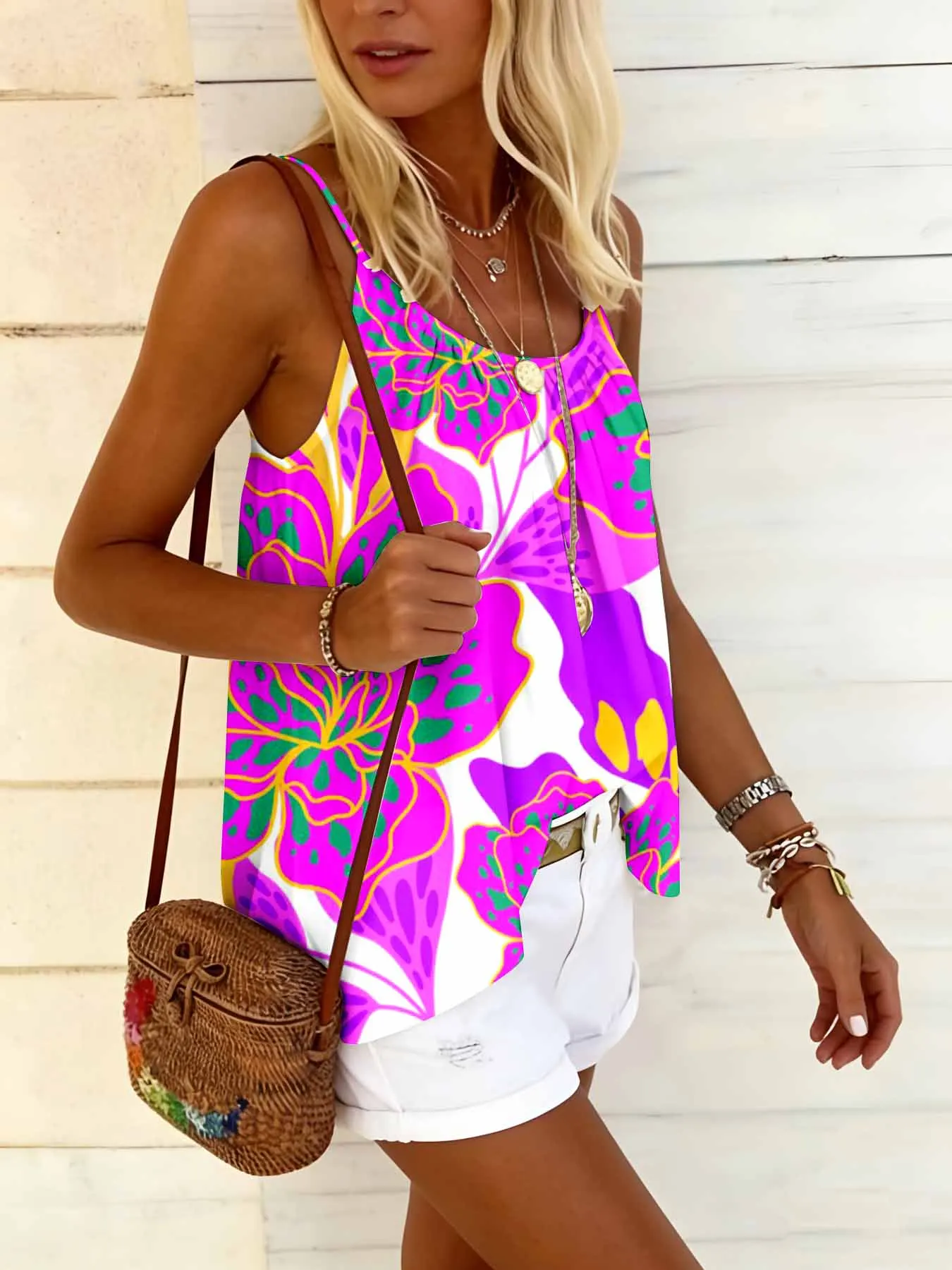 Summer Loose Camisole Top Round Neck Comfortable Skin Friendly Casual Versatile Temperament Top for Women
