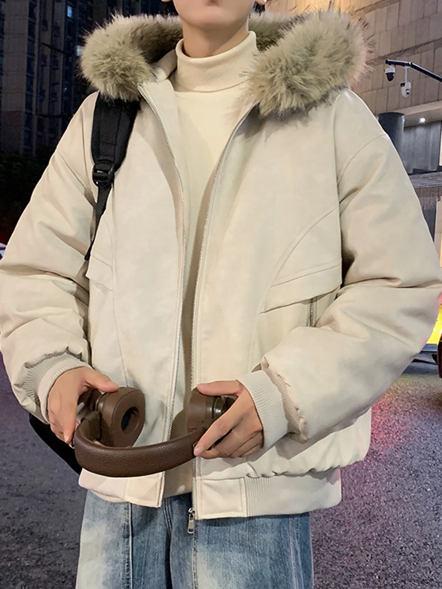 

American Sle Men's Leather Jaet ort Dyeing Biker Coat Autumn Winter Loose Fit Casual Faion Warm Thiened Polyester