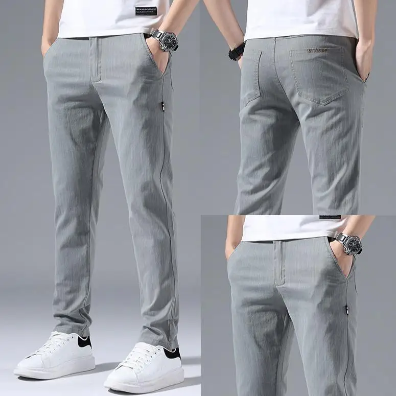 

Spring Summer Thin Casual Pants Men's Korean Sle Slim Straight Trendy Elastic Youth Bla Long Pants Spring Sports Men's
