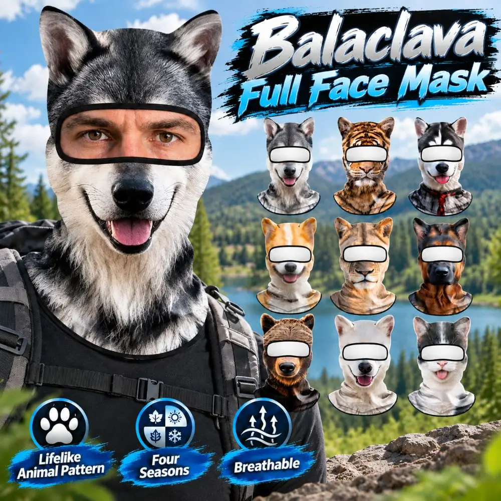 Animal Pattern Balaclava Mask Windproof Breathable Full Face Mask Ice Silk Skin Friendly Eared Head Cover Cycling/Party/Outdoor