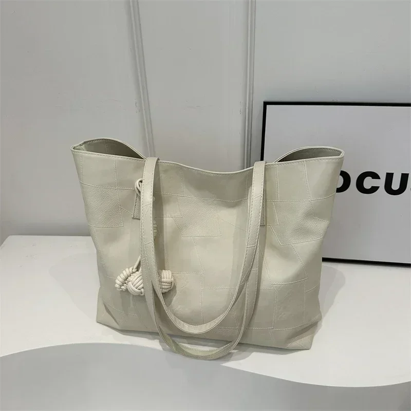 PU Large Capacity Solid Color Single Shoulder Bag for Women College High-end Tote Bag Student Class Commuting Paquete Tote Bag