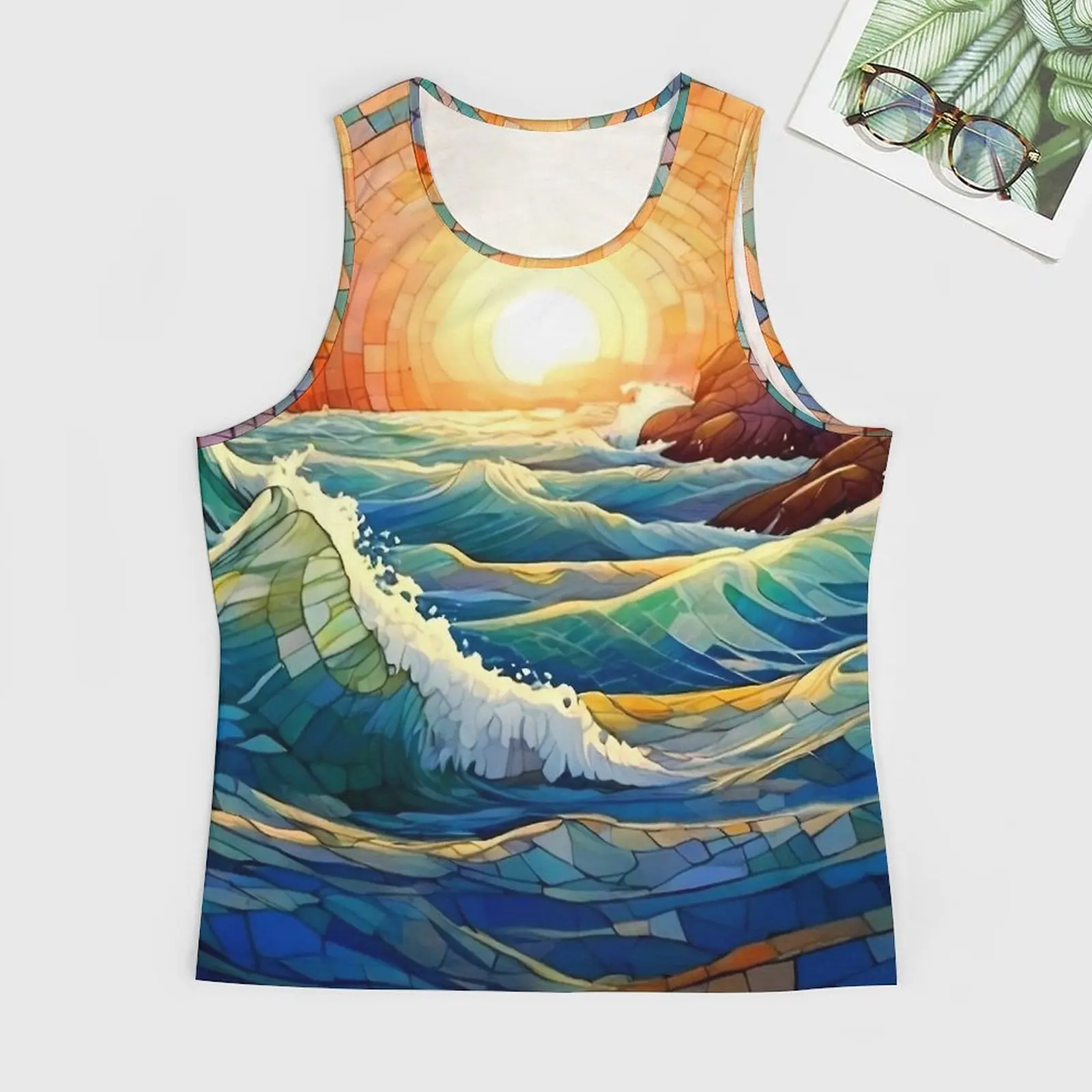 Colorful Mosaic Wave Summer Tank Top  Training Tops Man Design Cool Sleeveless Shirts 3XL 4XL 5XL