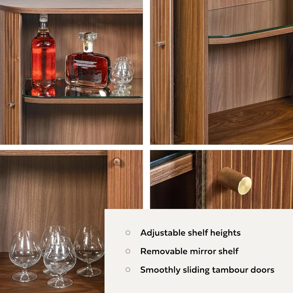 Armário de bar de 28 '' com armazenamento - Armário buffet para bar de café e vinho com portas deslizantes e prateleiras ajustáveis. Armazenamento de aparador