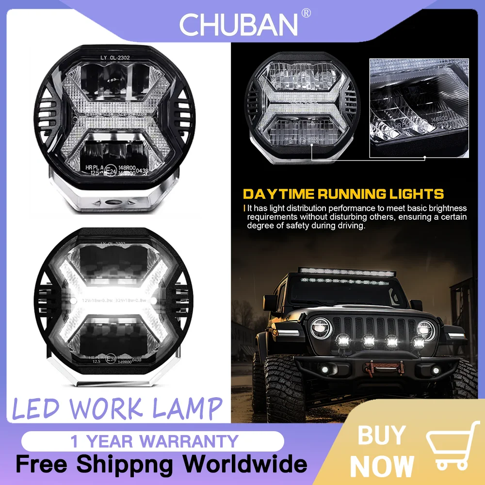 

12 В Янтарный DRL Прожектор для вождения Фара 4-дюймовый светодиодный рабочий фонарь, совместимый с Jeep Offroad Boat Tractor Truck 4x4 SUV ATV