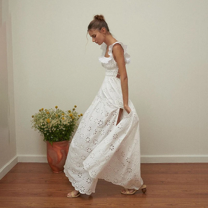 Women's Casual Dresses Women's Clothes Sanya Niche Romantic Ruffle Edge Square Neck Embroidered Dress French Vacation Style Back