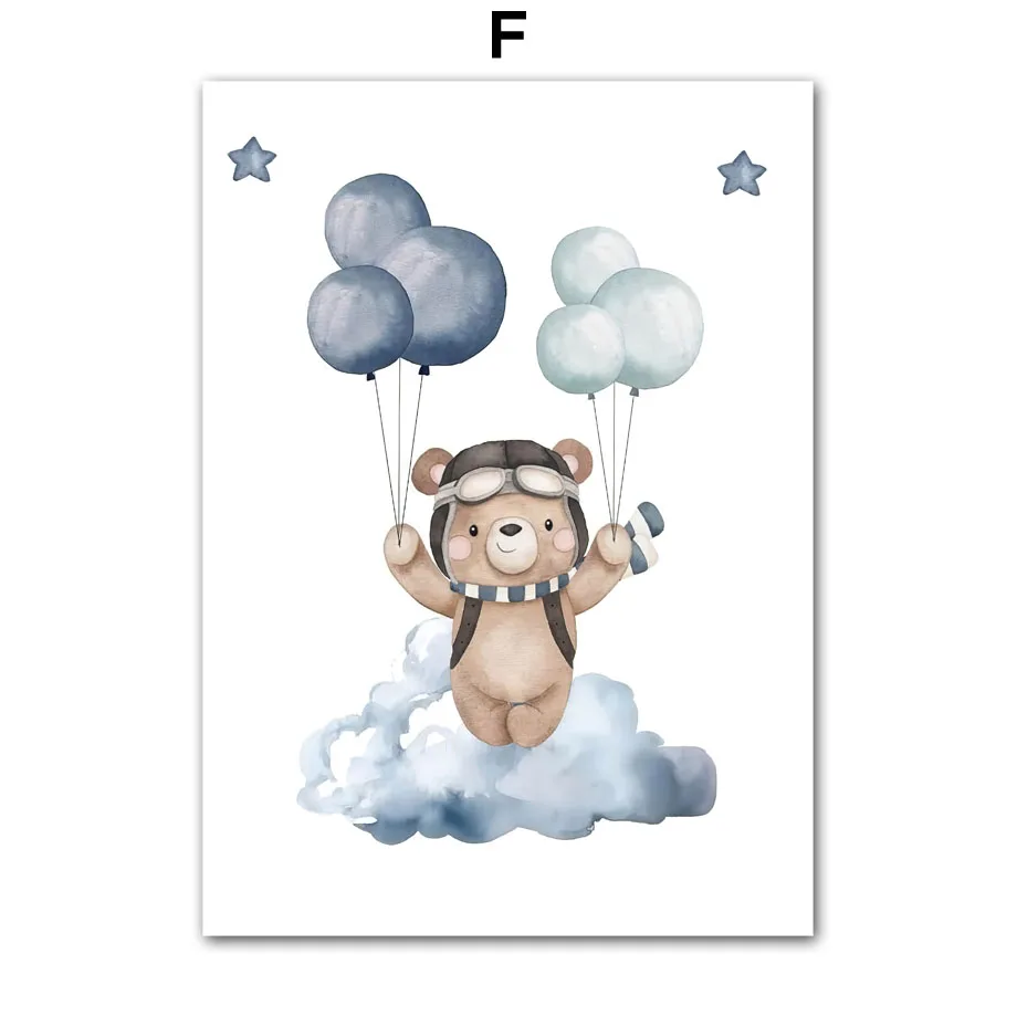 2026 Boho Bear Aircraft Hot Air Balloon Cloud Nursery Posters Wall Art Print Canvas Painting Baby Kids Room Home Decorat Picture