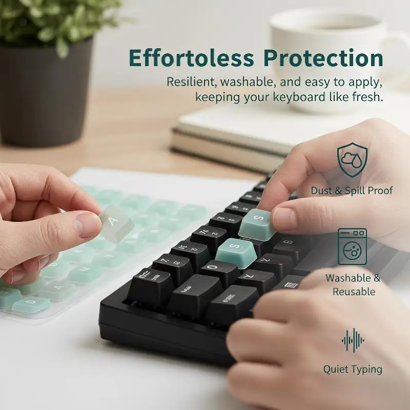 Long Nail Friendly Silicone Keycap Protector Waterproof Dustproof Removable Sticker for Laptop PC Gaming Keyboard