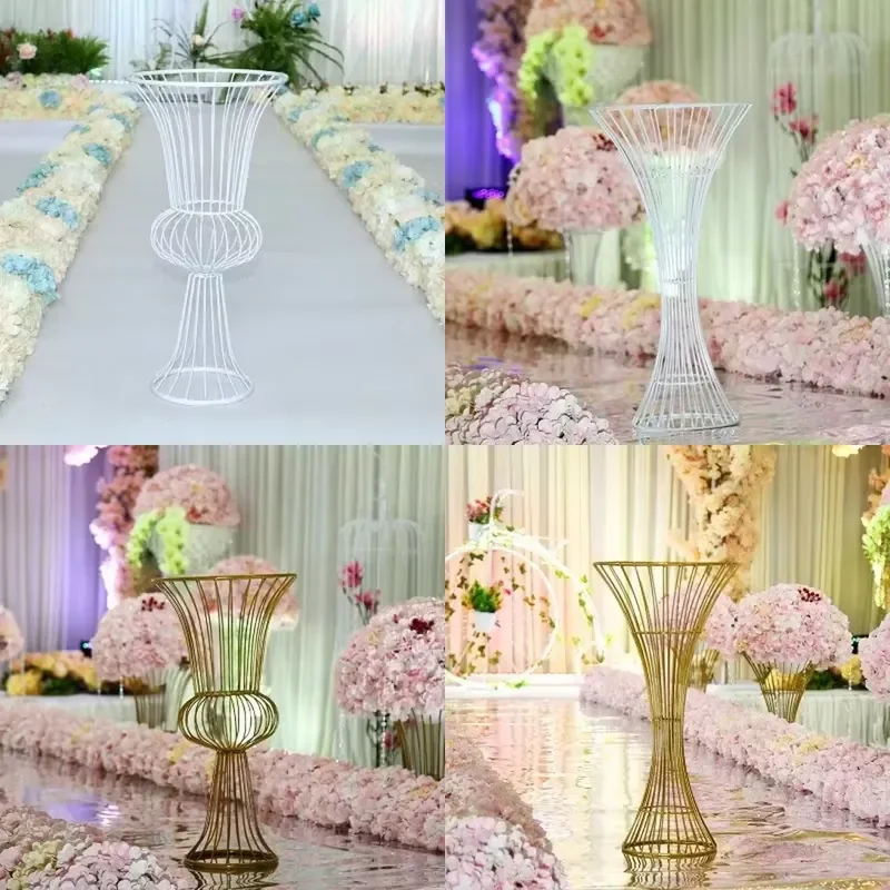 for Faux Metal Wedding Flower Stand Center Decoration Gold White Modern Style