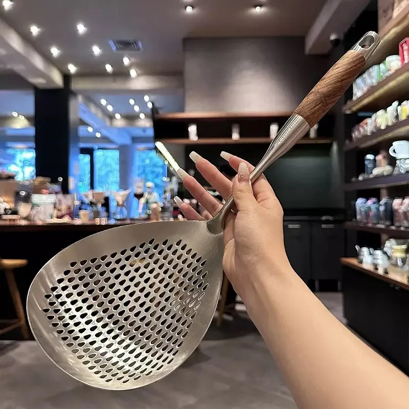 Wooden Handle Stainless Steel Strainer Spoon Skimmer Ladle Colander for Dumpling Noodle Fried Food Oil Filter Kitchen Cooking Ut