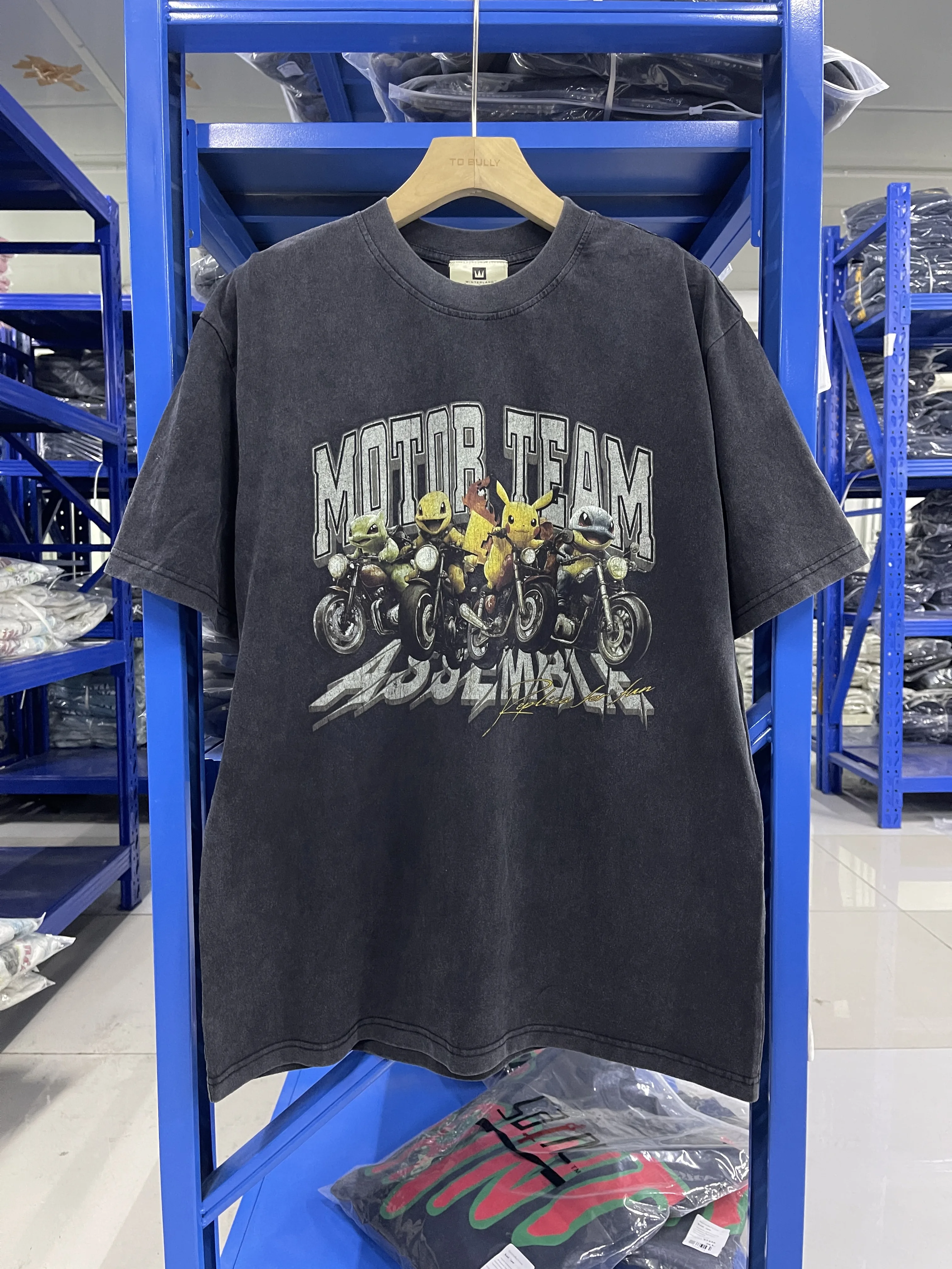 Vintage Summer Rock Washed Pure Cotton Cartoon Motorcycle Printed High Street Casual Loose Oversized Trendy T-shirt For Men Tops