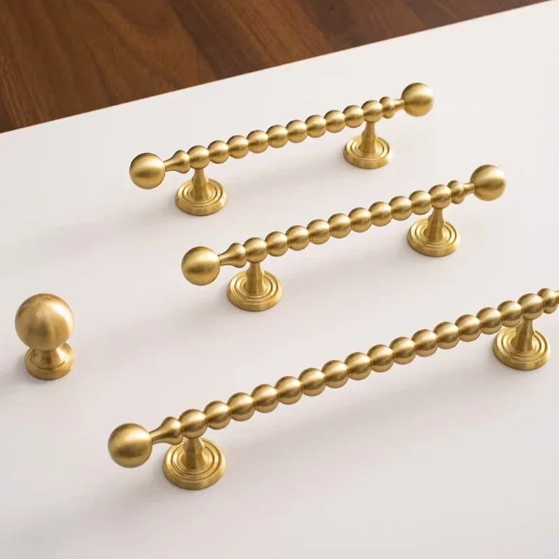 Light Luxury Retro Round Ball Bar Handle Creative French Cabinet Handles Drawer Wardrobe Door Knob Double Hole Brass Ball Handle