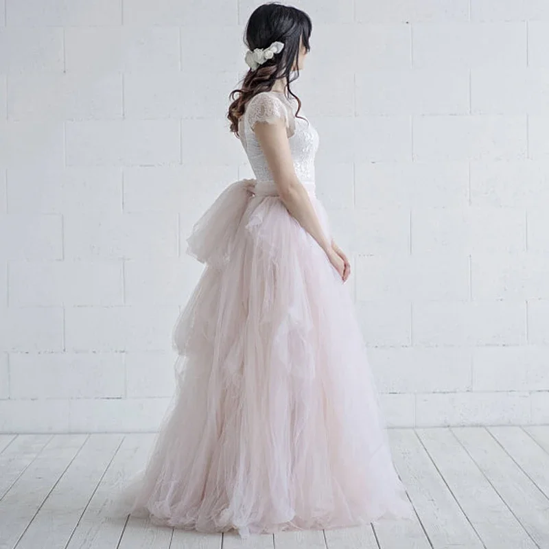 Haute Couture 2025 Bridal Tulle Skirt for Women Dramatic Ball Gown Wedding Skirt Graceful Blush Pink Long Tulle Skirt Saia