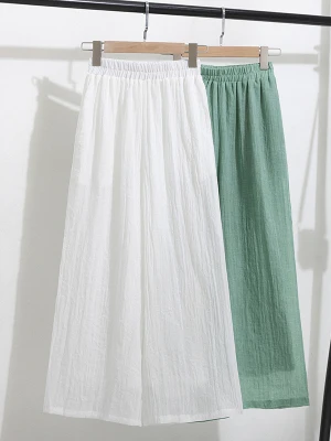 

Женские летние брюки с высокой талией из хлопка и льна, широкие, струящиеся, повседневные, для отдыха, пляжные