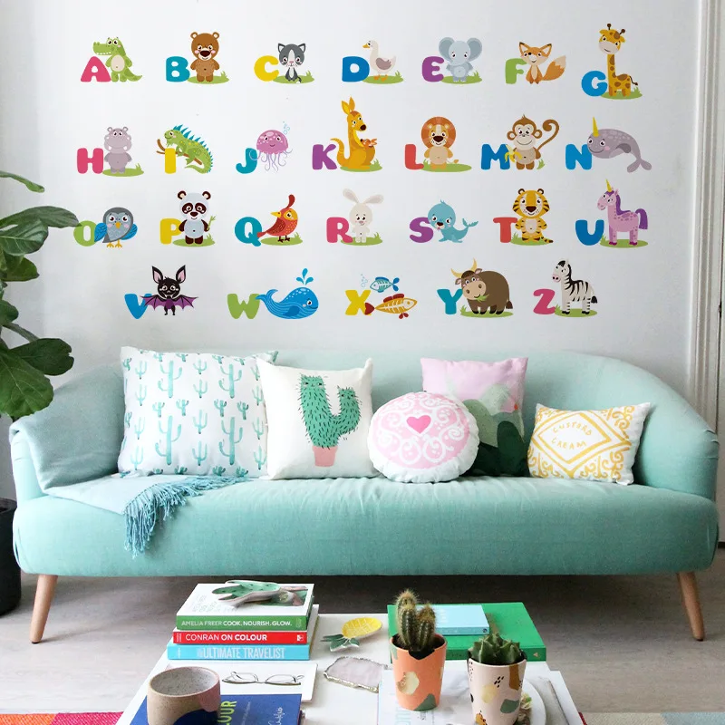 

Cartoon cute animal alphabet sticker for kids room kindergarten decoration self adhesive wall decor