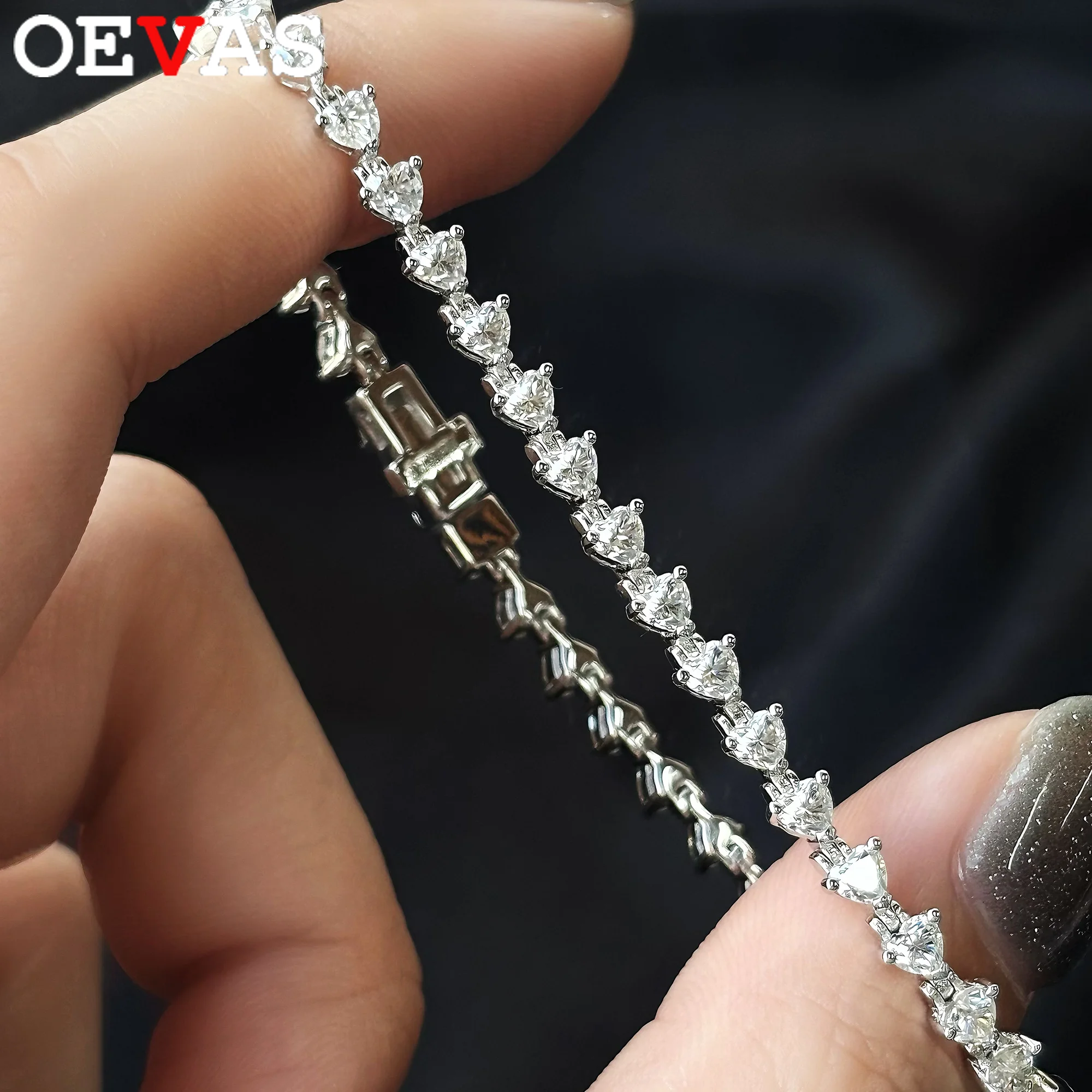 

OEVAS 3mm Full Heart Moissanite Bracelet with GRA Certified for Women 100% 925 Sterling Silver Party Fine Jewelry Gift