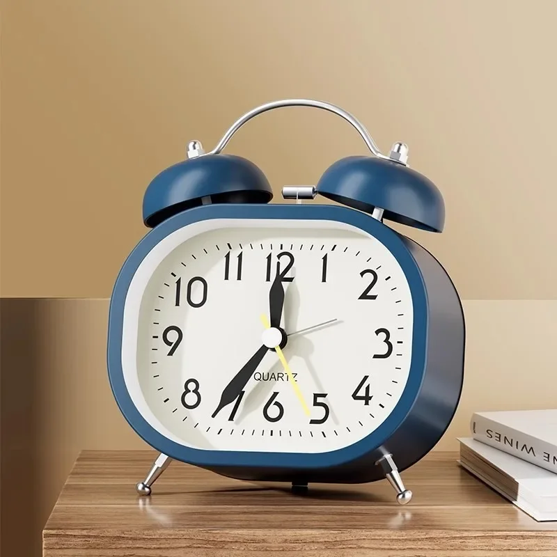Creative Oval Metal Alarm Clock Children's Student Wake-up Clock Bedroom Silent Bedside Alarm Watch Colorful Desktop Ornaments