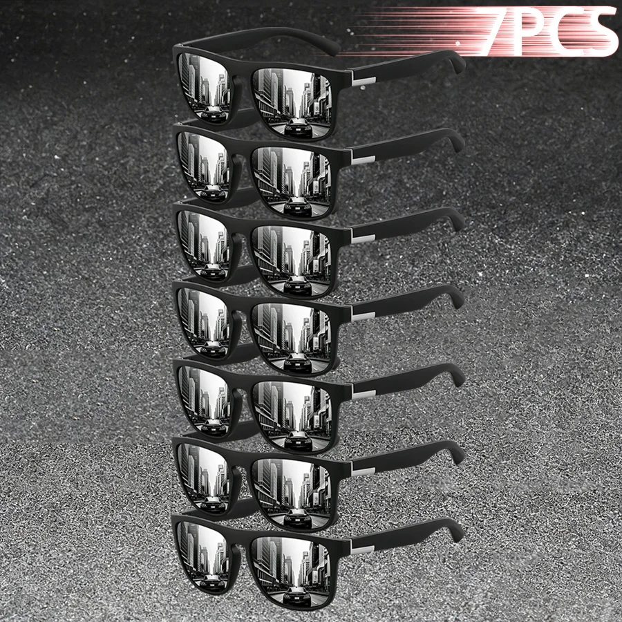 7PCS Vintage  Sun Glasses Classic Fashion Colorful Stripe Square Eyewear for Men Women Ideal for Fishing Driving Leisure Travel