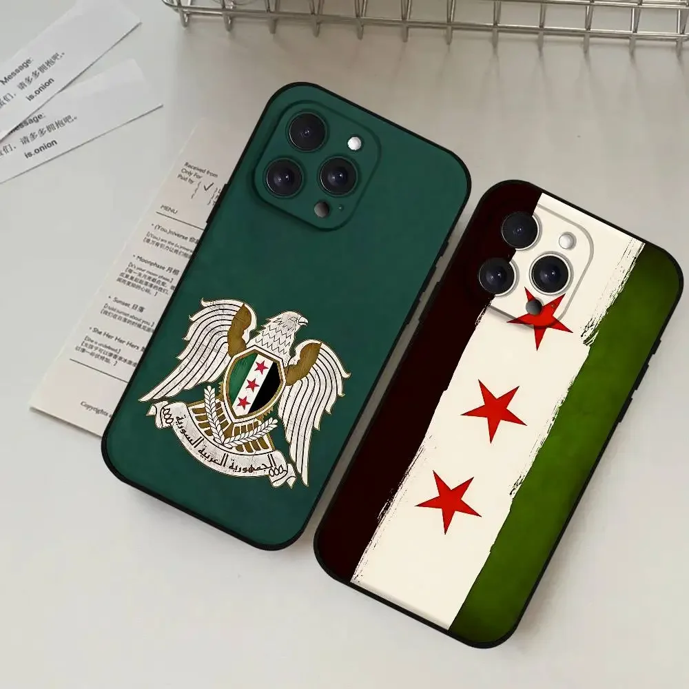 

Syria Syrian Flag National Emblem Phone Case For iPhone 17 16 15 11 12 14 13 Pro Max Mini XS XR 7 Plus 16E Air Shockproof Cover