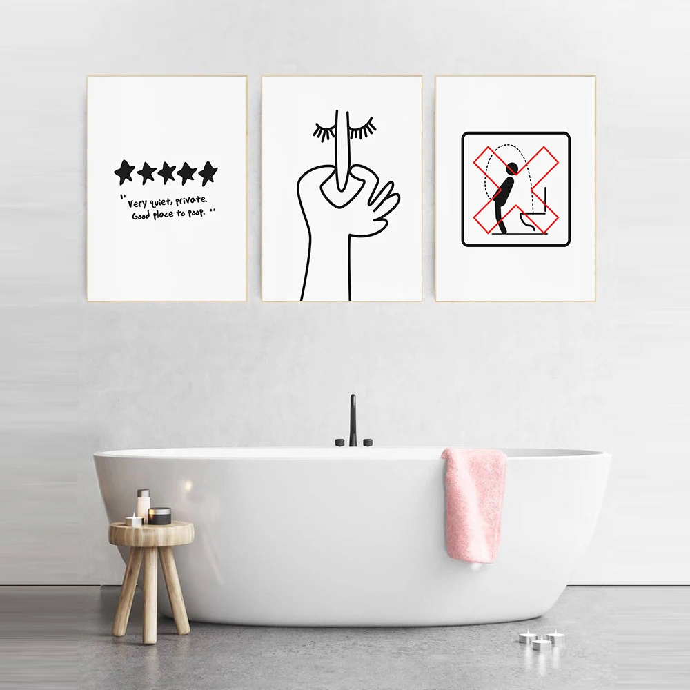 Toilet Humour Bad Smell Cute Line Wall Art Canvas Painting Funny Bathroom Rules Sign Posters Prints Pictures Bathroom Home Decor