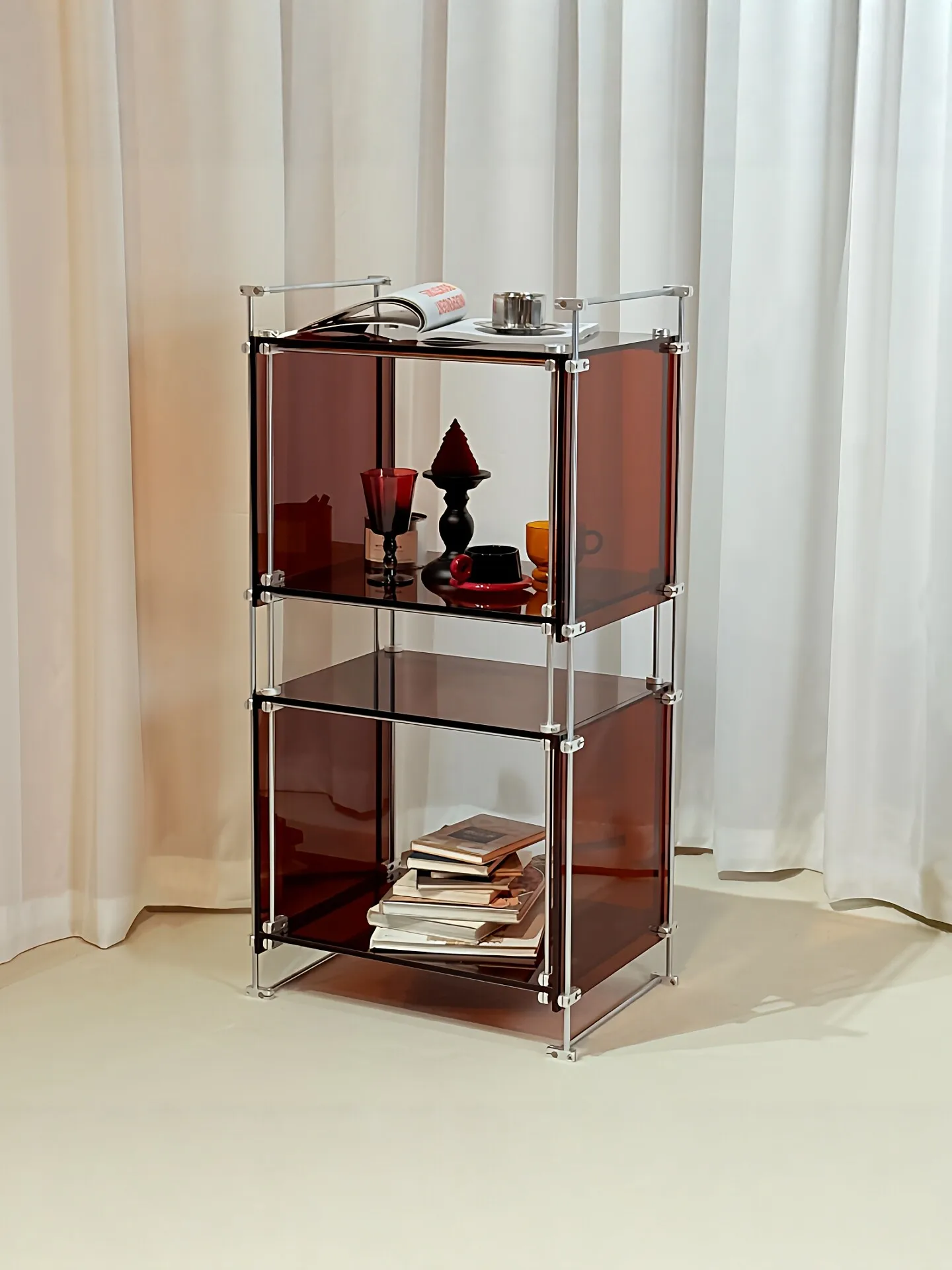 Floating optical axis Acrylic bookshelf Magazine vinyl record cabinet Storage side cabinet Living room figure display shelf