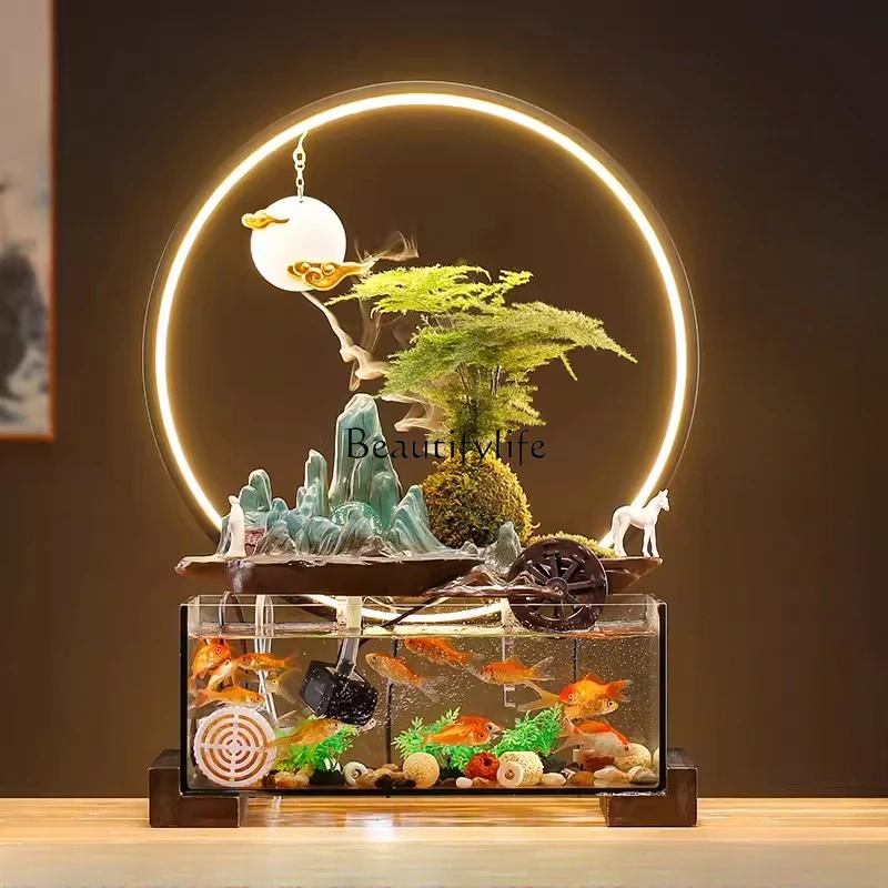 

Lucky Flowing Water Ornaments Fish Tank Circulating Water Rockery Fountain Living Room Office Desk Surface Panel