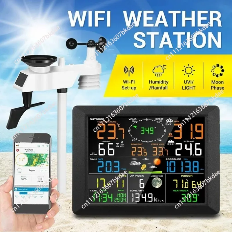Professional WiFi Weather Station Internet Wireless Outdoor Sensor 0310 Rain Gauge Living Weather Forecast Wind Gauge