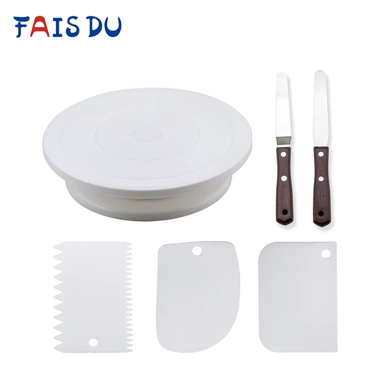 

6pcs Cake Turntable Stand Cake Decoration Accessories DIY Mold Rotating Stable Anti-skid Round Cake Table Kitchen Baking Tools