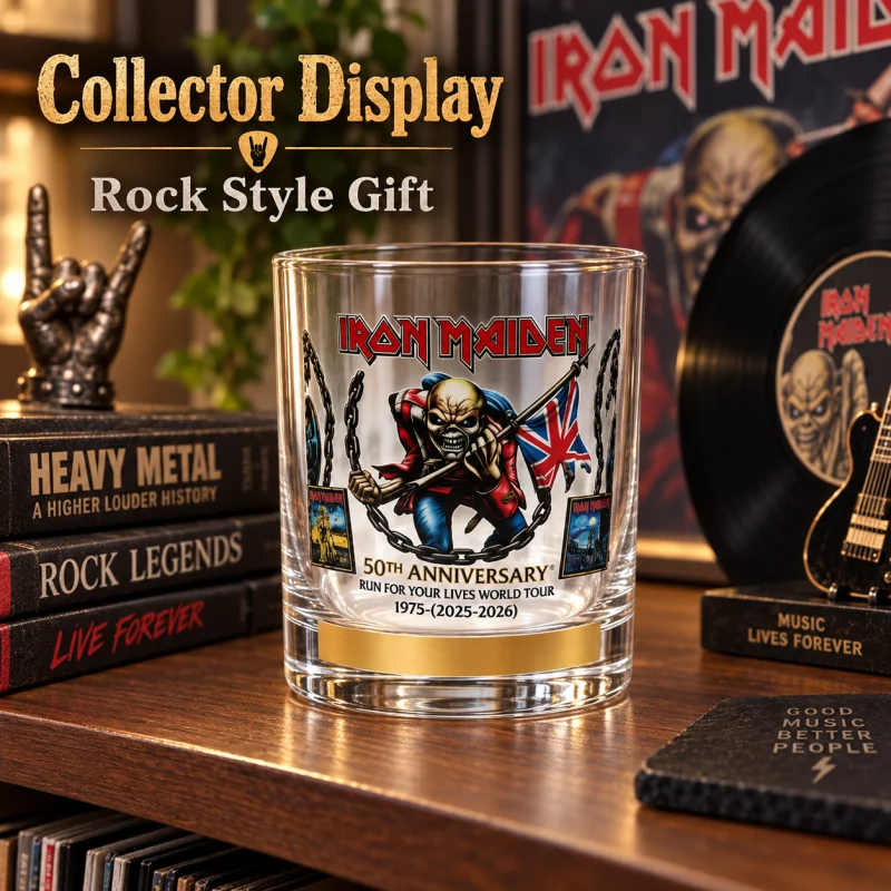 Iron Maiden 50th Anniversary Whiskey Glass Rock Band Eddie Tumbler for Bourbon Scotch Whisky Bar Drinkware Gift