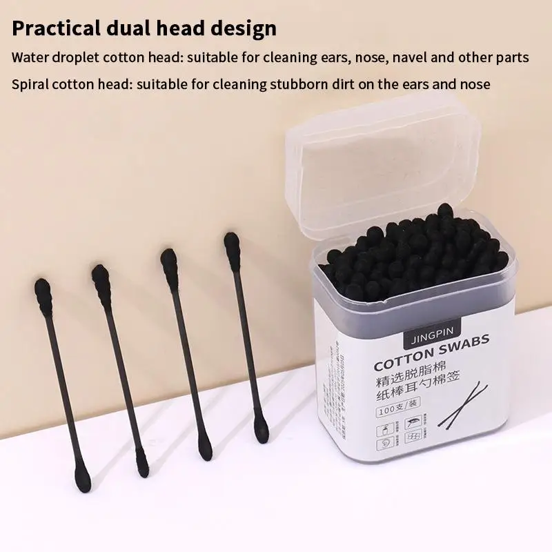 

100Pcs/Box Double Head Cotton Swab Stick Ear Spoon Ear Clean Makeup Manicure Cotton Swabs Disposable Cleaning Tools