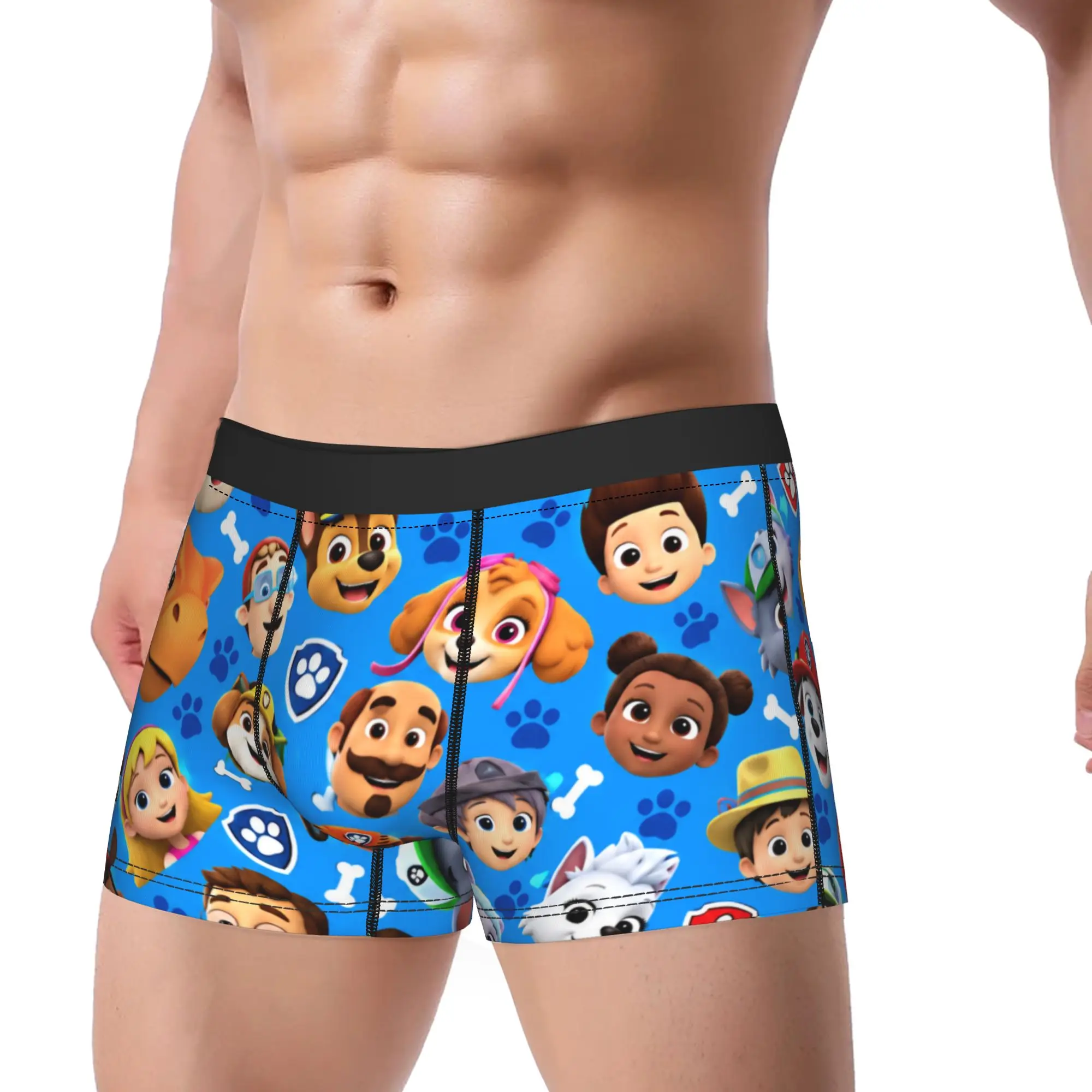 Paw Dogs Puppy Friends Character Head Underwear  Breathable Underpants Printing Boxer Brief For Male Pouch Large Size Trunk