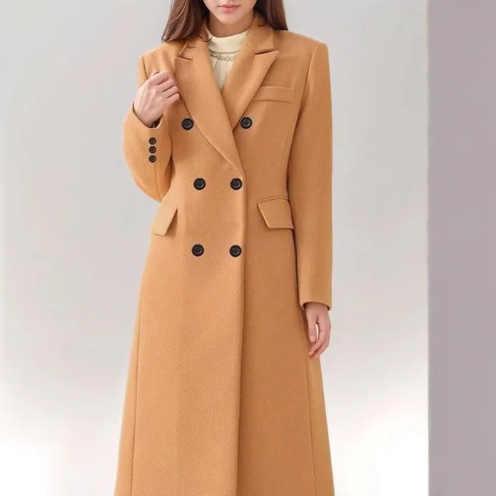 

Women's Double-breasted Casual Trendy Solid Color Casual Trendy Wool Blends Female Autumn Winter New Fashion Clothes Coats Tops