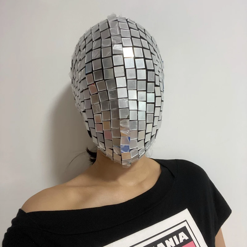 

Silver Mirror Headgear Tour Show Street Shot Men and Women Versatile Hat Party Nightclub Stage Performance Cosplay Hat Mask