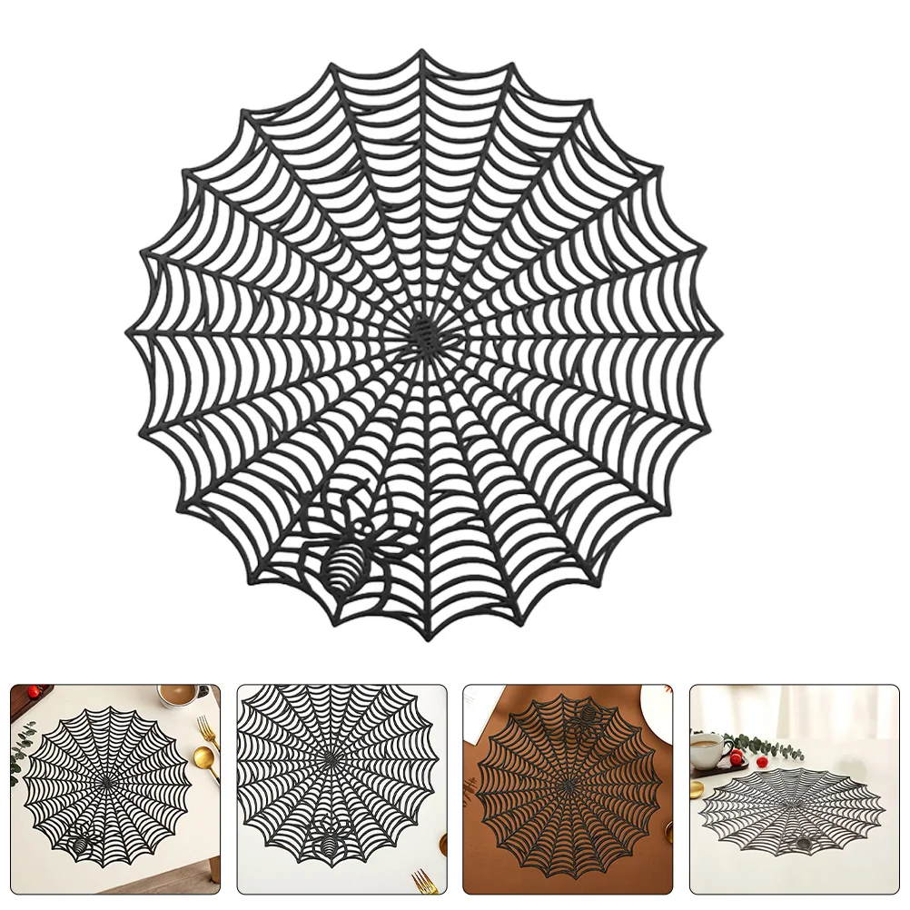 

2Pcs Halloween Spider Web Placemats Hollow-Out Black PVC Table Mats Cobweb Shape Dining Table Protector Heat Insulated Mats