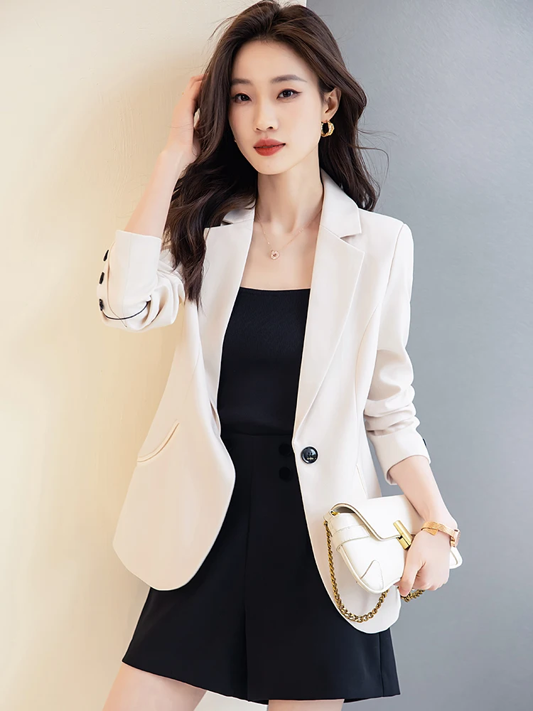 S-4XL Pink Apricot Black Women Formal Blazer Ladies Female Single Button Long Sleeve Solid Jacket Coat For Autumn Winter