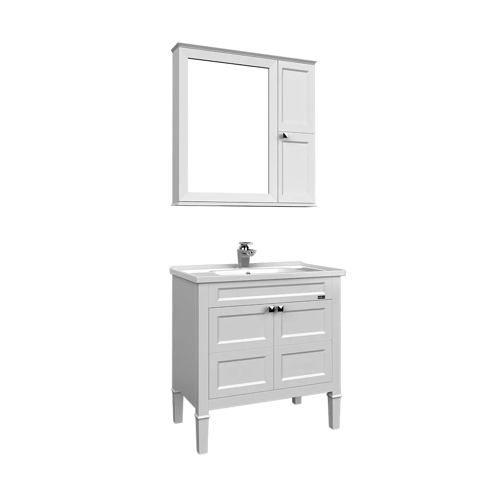 American style new material ready made matt white vanity wash basin floor standing bathroom cabinet